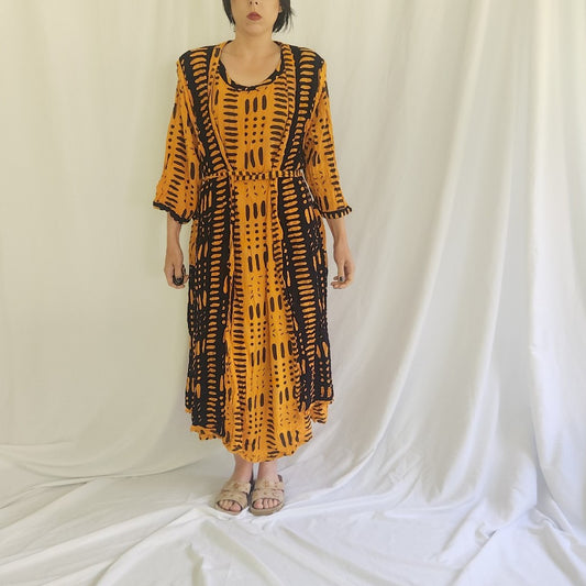 80s/90s Yellow and Black Layered Kaftan
