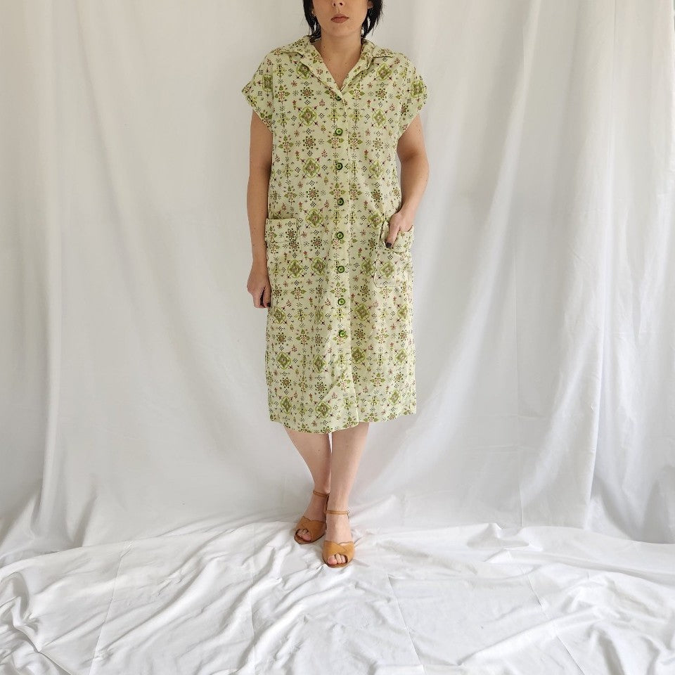 60s Green and Pink Home Made Shift Dress