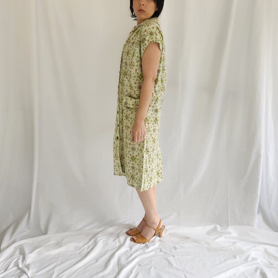 60s Green and Pink Home Made Shift Dress
