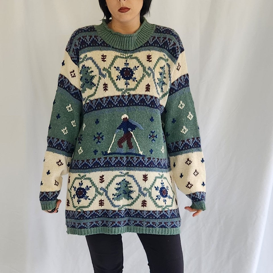 90s Cross Country Skiing Themed Sweater