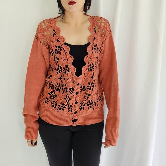 90s Coral Crochet Front Cardigan