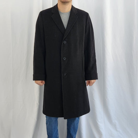 70s(?) Dark Gray Plaid Wool Overcoat