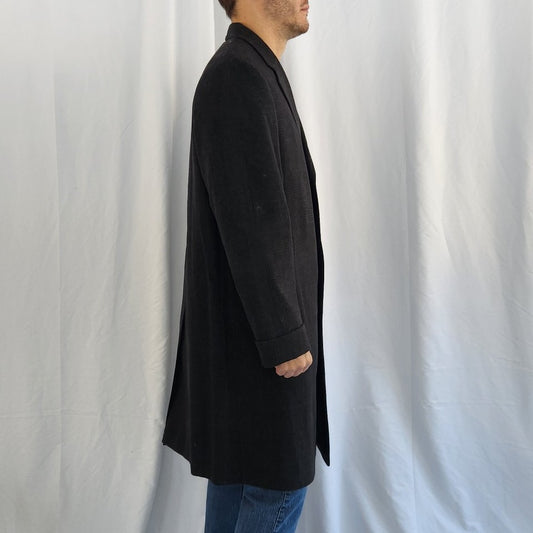 70s(?) Dark Gray Plaid Wool Overcoat