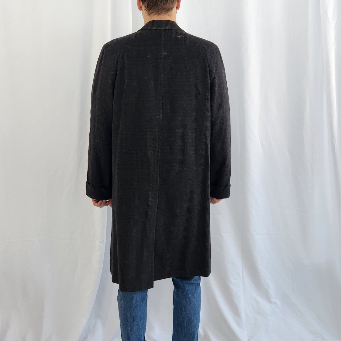 70s(?) Dark Gray Plaid Wool Overcoat