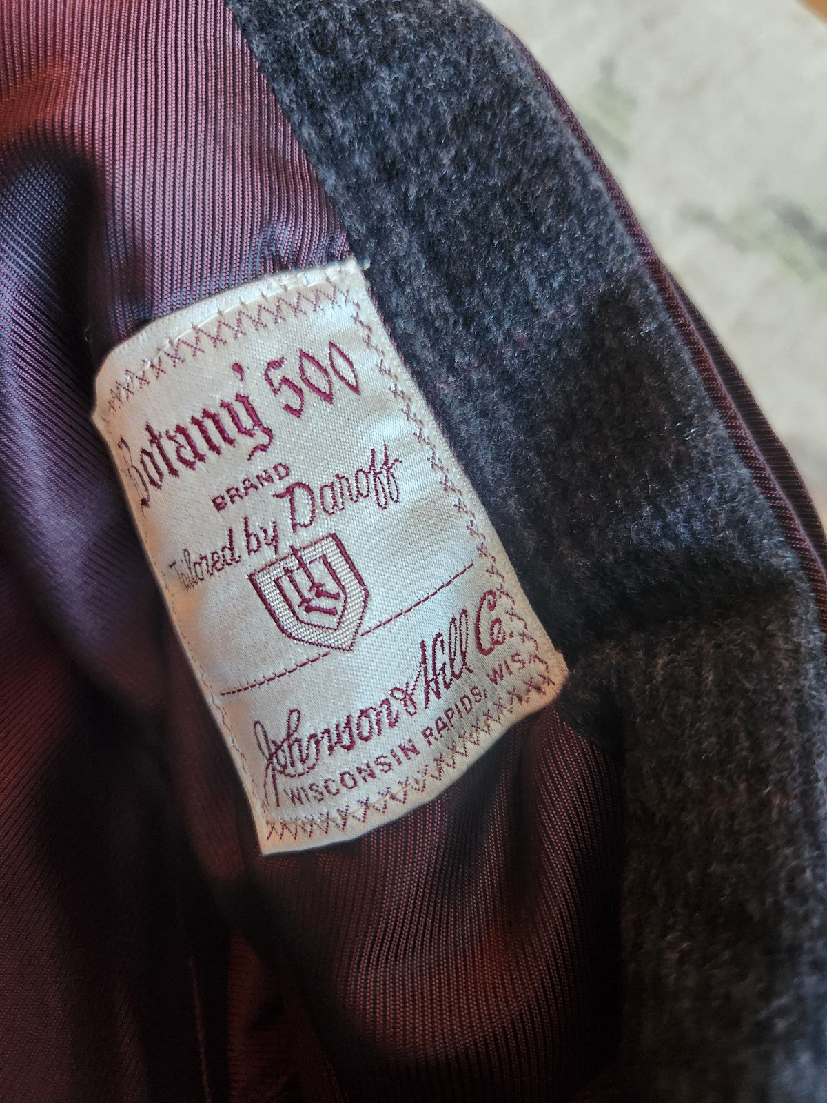 70s(?) Dark Gray Plaid Wool Overcoat