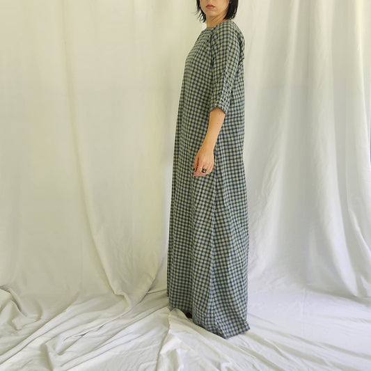 Vintage Blue Plaid Maxi Dress
