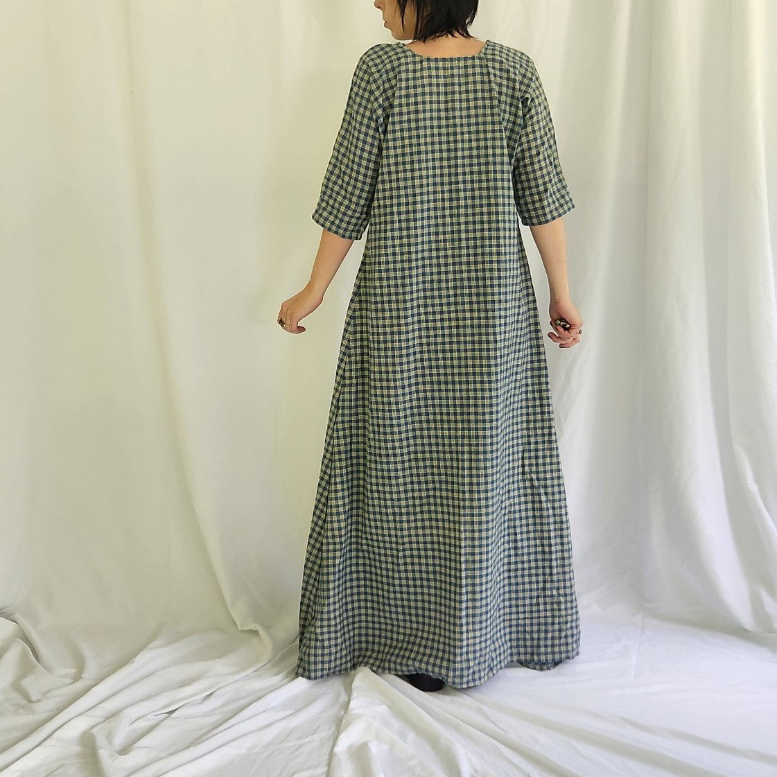 Vintage Blue Plaid Maxi Dress