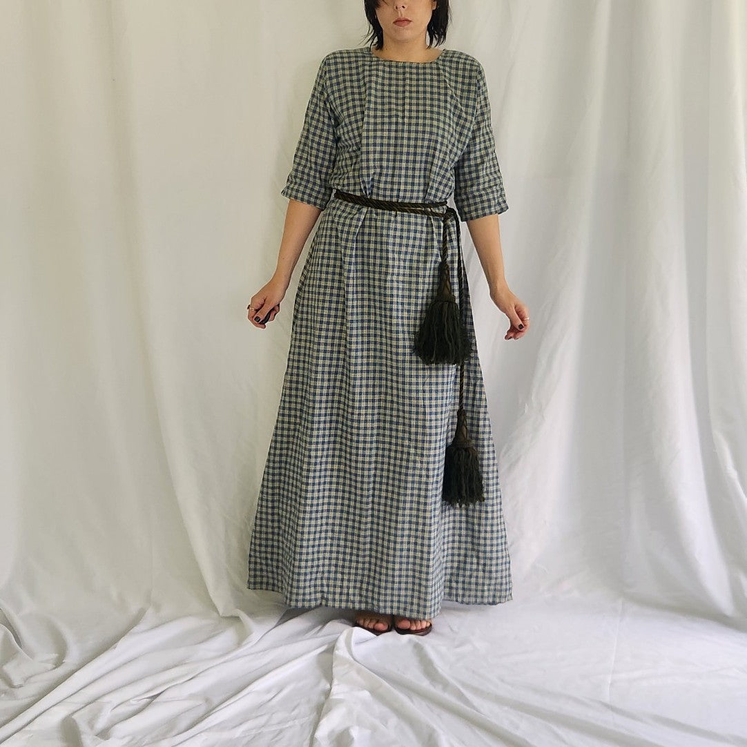 Vintage Blue Plaid Maxi Dress