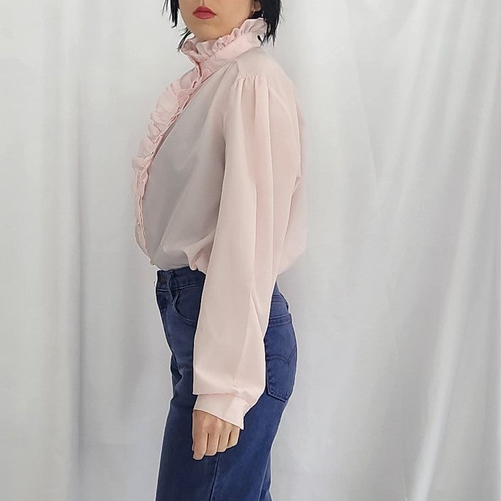 80s Pink Frilly Blouse