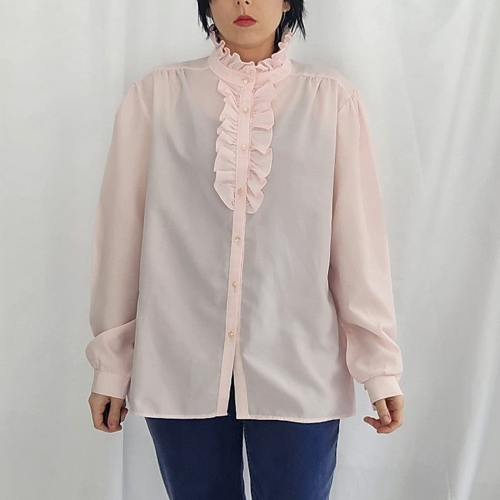 80s Pink Frilly Blouse