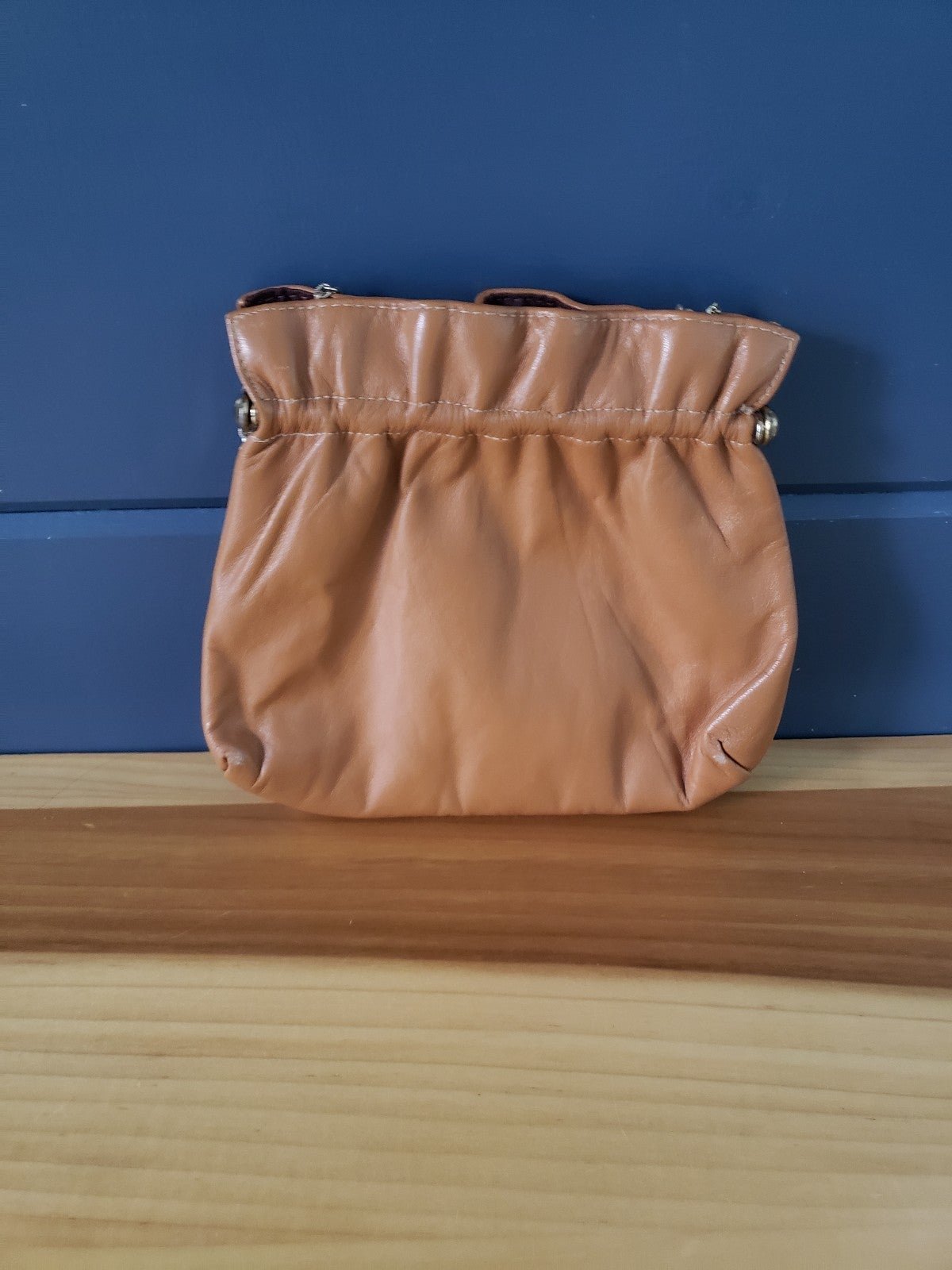 Vintage Tan Vegan Leather Handbag with Gold Chain