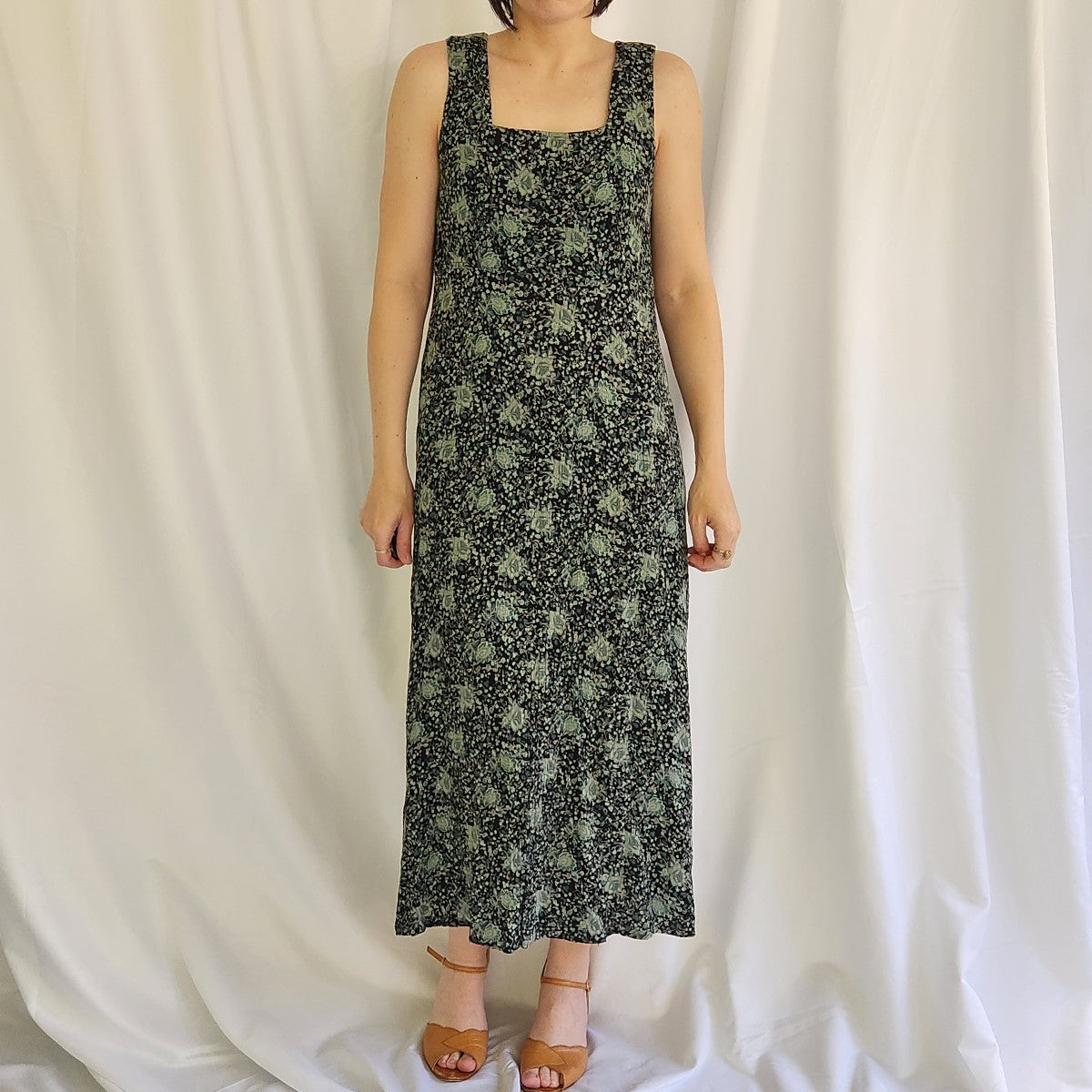 90s Green and Blue Floral Sundress