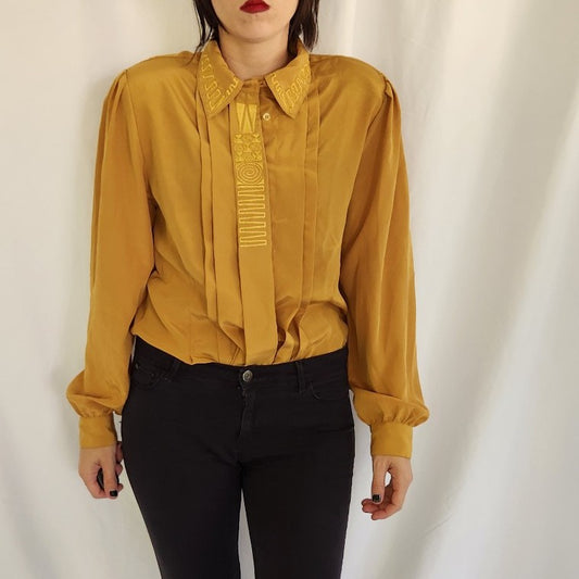 80s Mustard Pleated Blouse