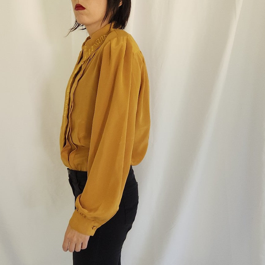 80s Mustard Pleated Blouse