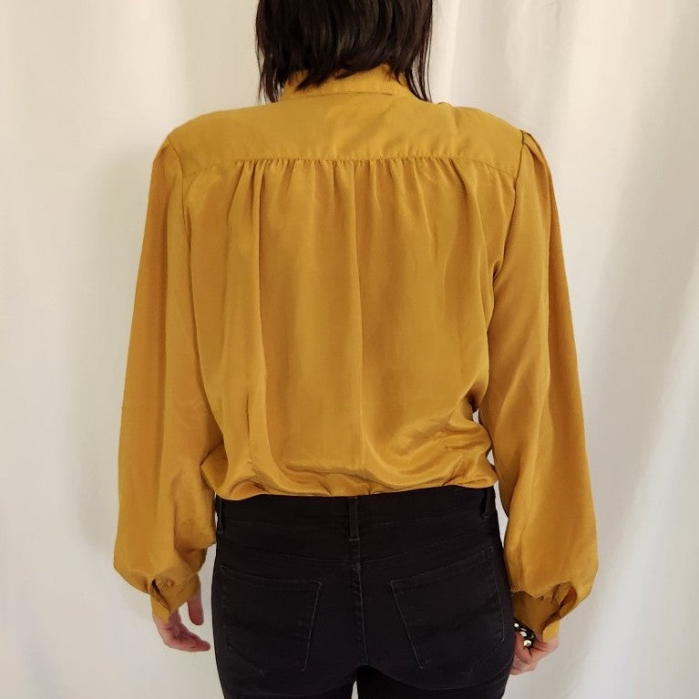 80s Mustard Pleated Blouse