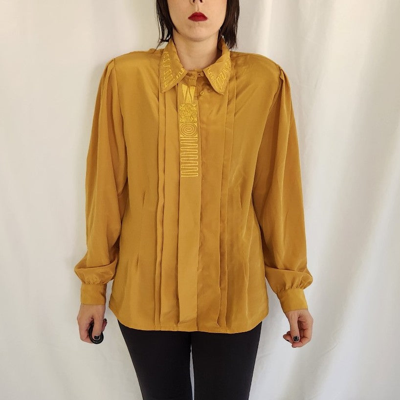 80s Mustard Pleated Blouse