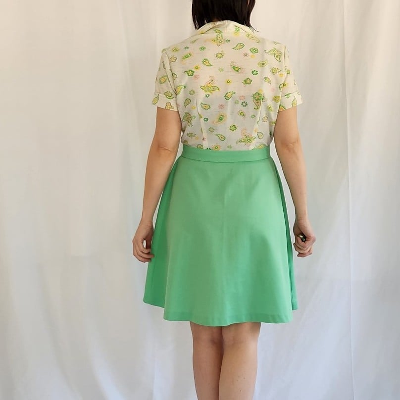 70s Green and White Paisley Dress