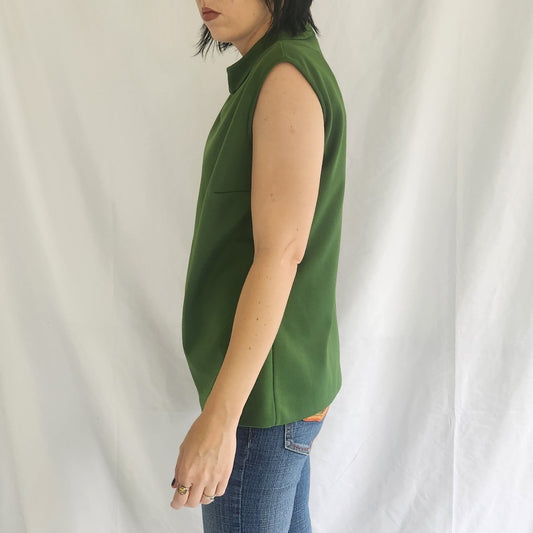 70s Green Mock Neck Sleeveless Top