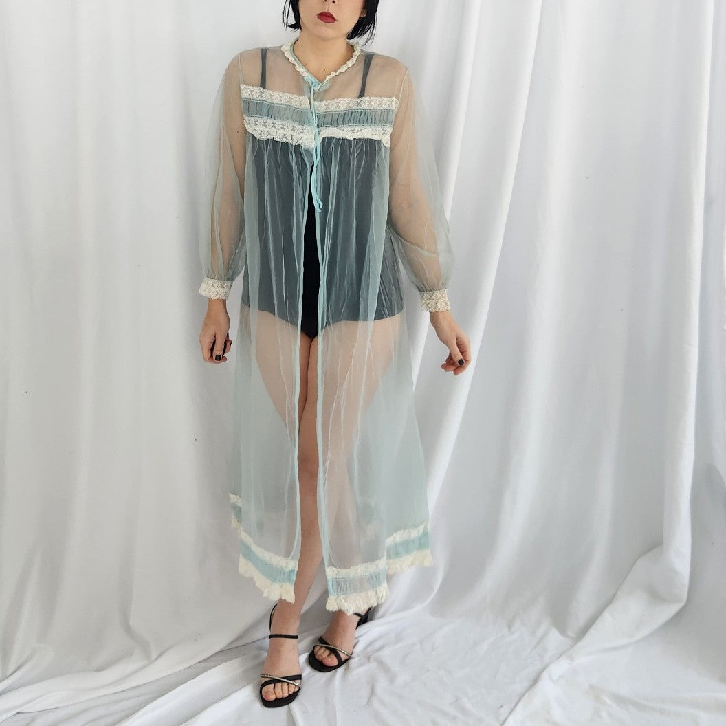 60s/70s Sheer Blue and awhite Robe