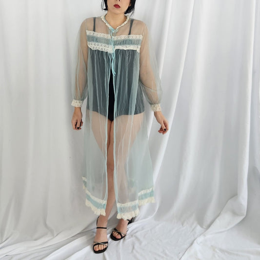 60s/70s Sheer Blue and awhite Robe