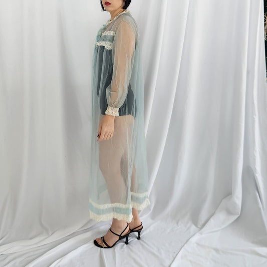 60s/70s Sheer Blue and awhite Robe