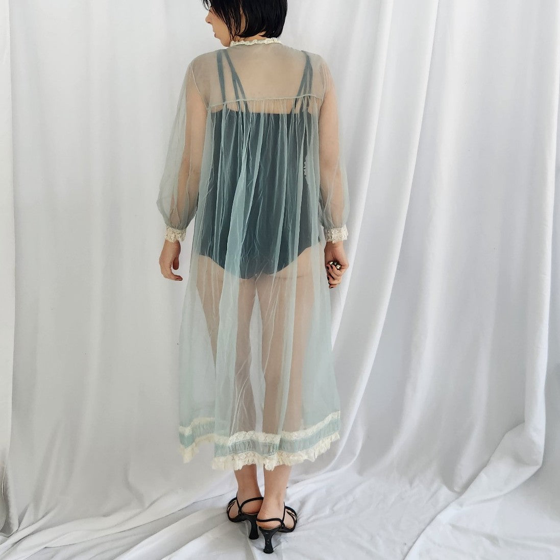 60s/70s Sheer Blue and awhite Robe