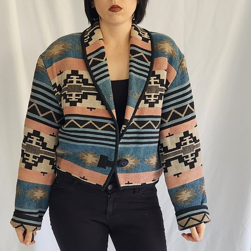 90s/00s 100% Cotton Cropped Southwest Print Jacket