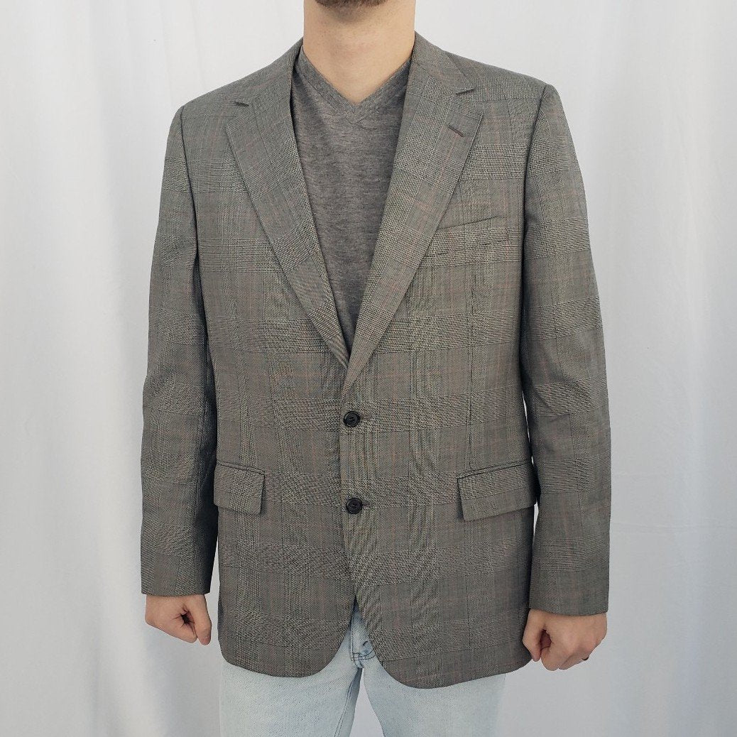 80s/90s Gray Plaid Suit Jacket