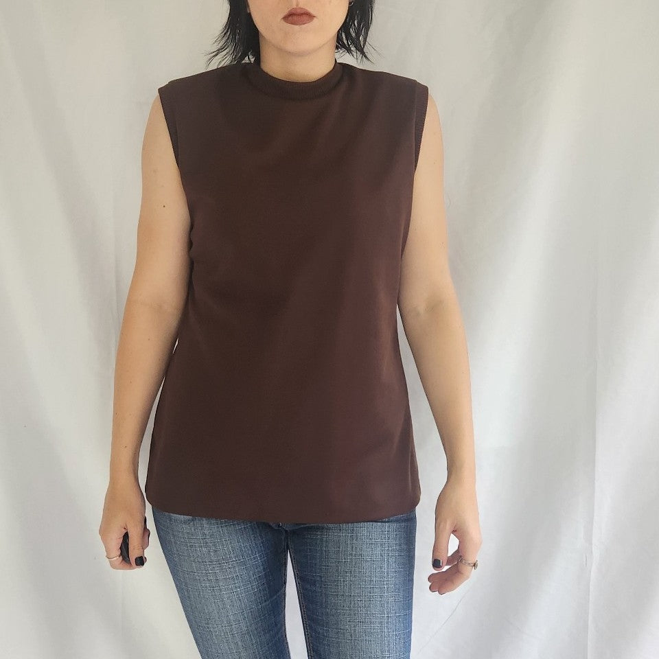 70s Brown Sleeveless Blouse