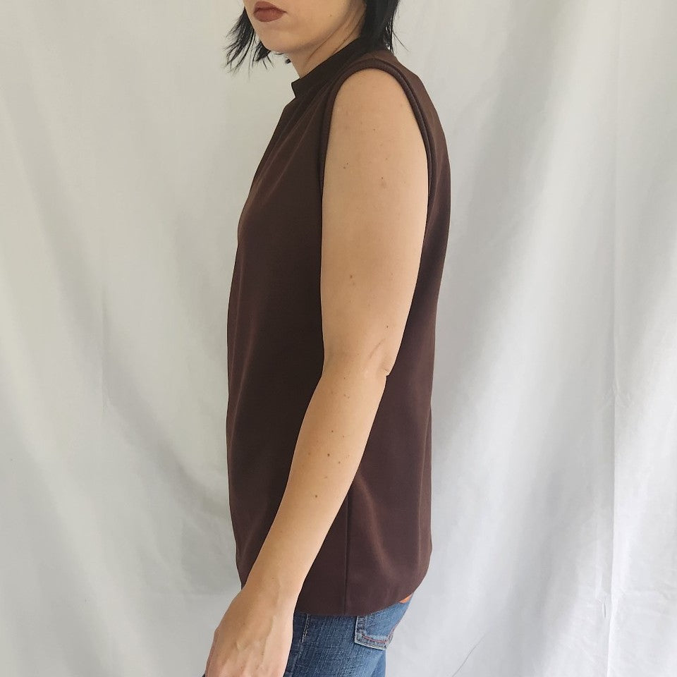 70s Brown Sleeveless Blouse