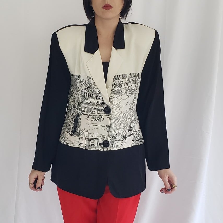 70s/80s Black and White Novelty Print Jacket