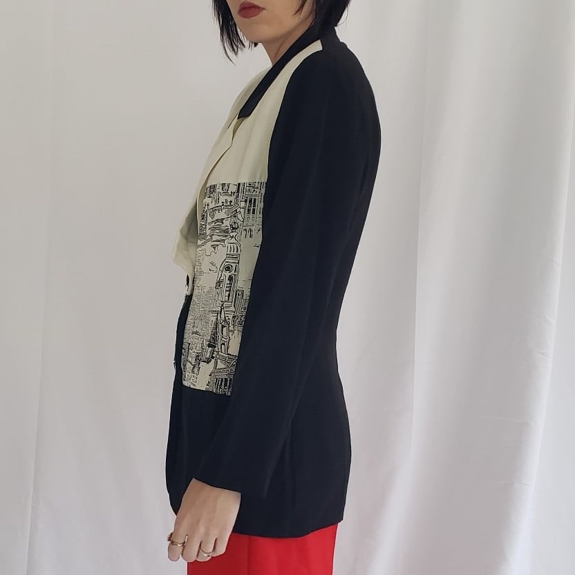 70s/80s Black and White Novelty Print Jacket