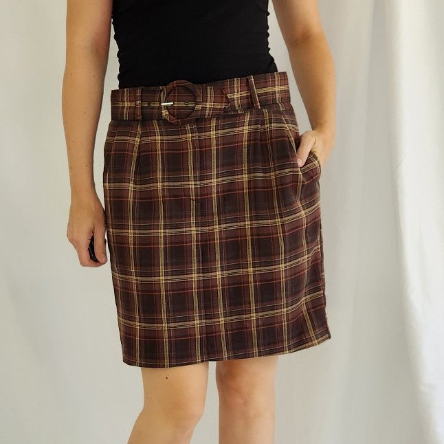 Y2K Brown Plaid Skirt