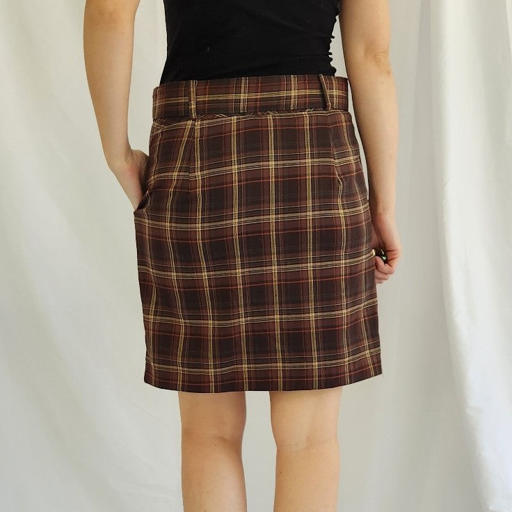 Y2K Brown Plaid Skirt