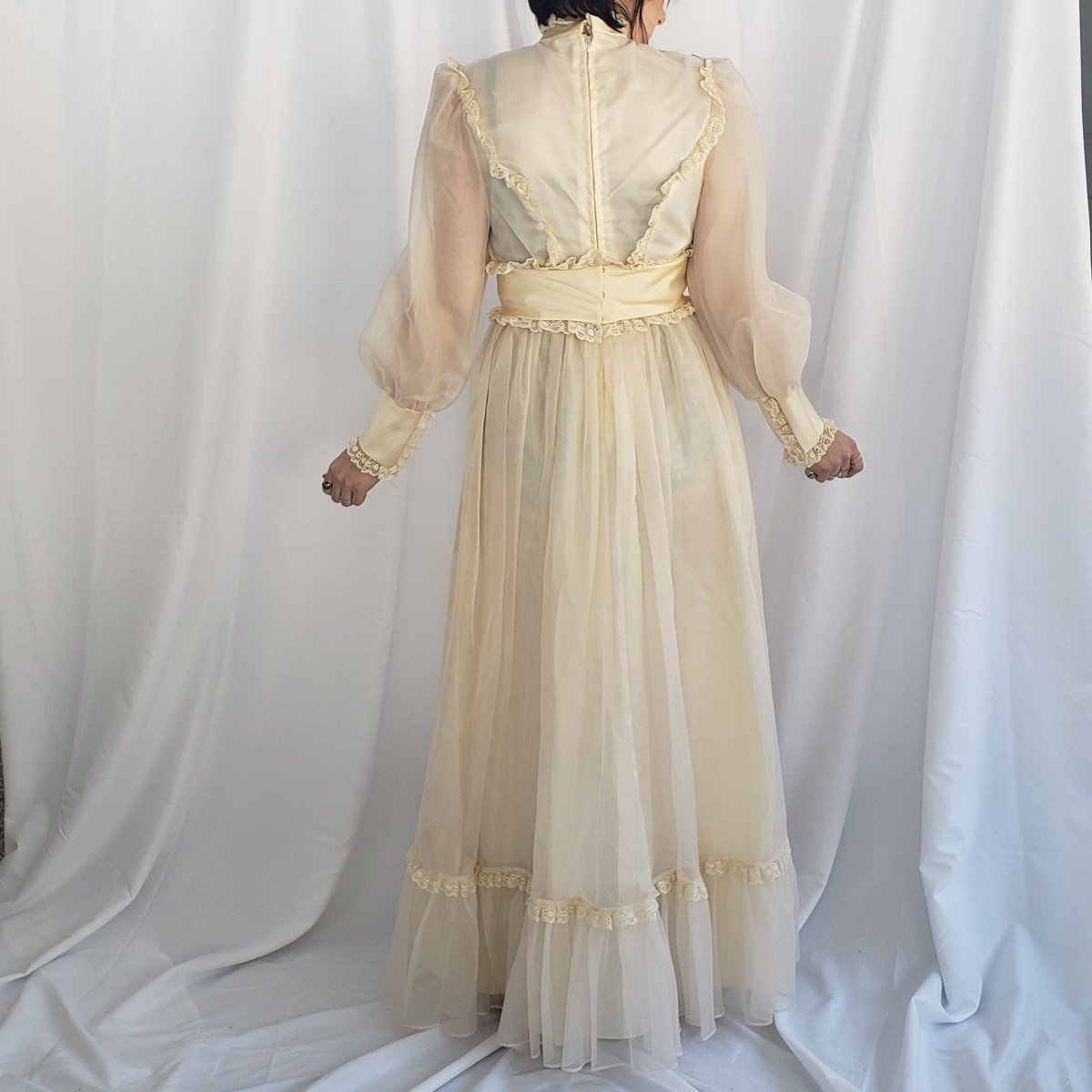 70s Cream Long Sleeve Wedding Gown