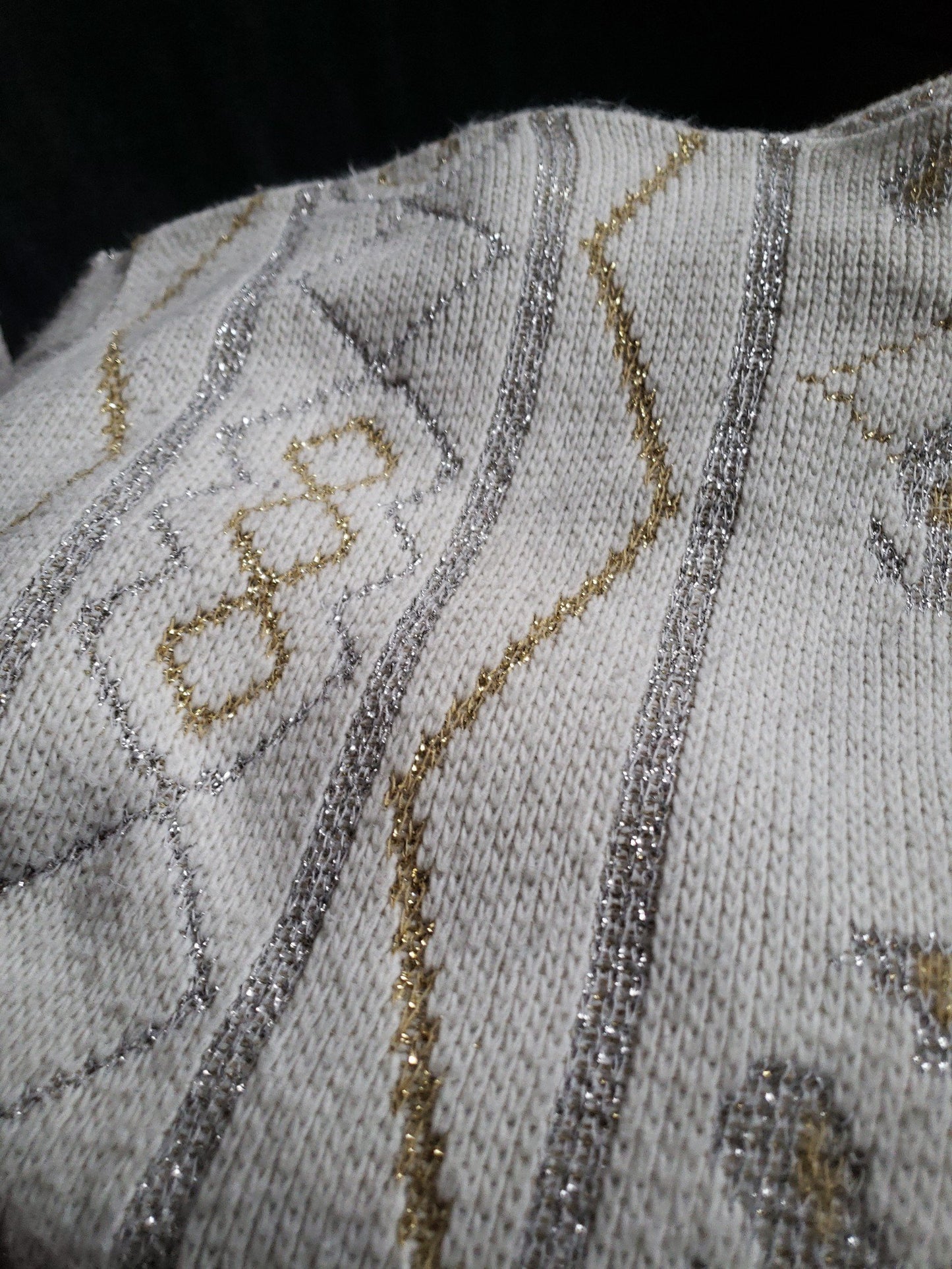 80s White, Gold, and Silver Crew Neck Sweater