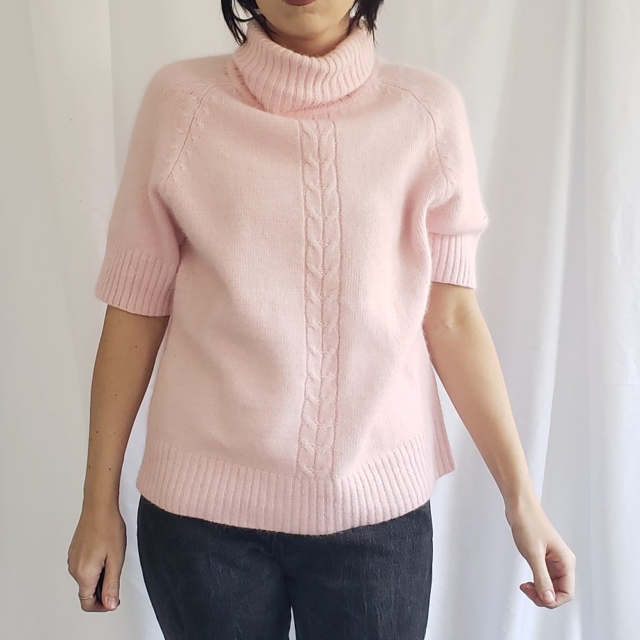 90s Pink Angora Blend Short Sleeve Turtleneck Sweater