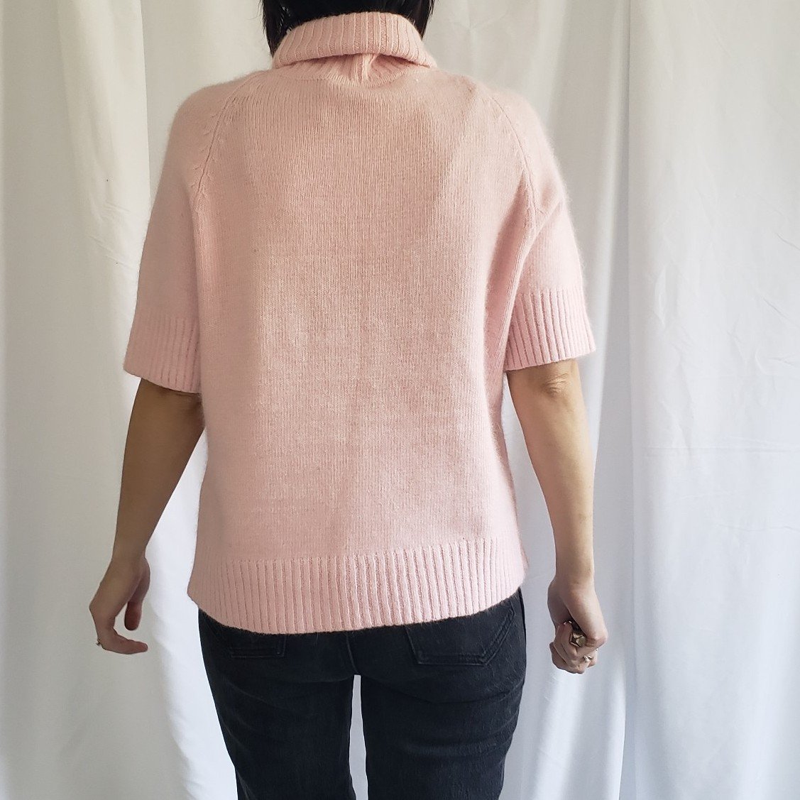 90s Pink Angora Blend Short Sleeve Turtleneck Sweater