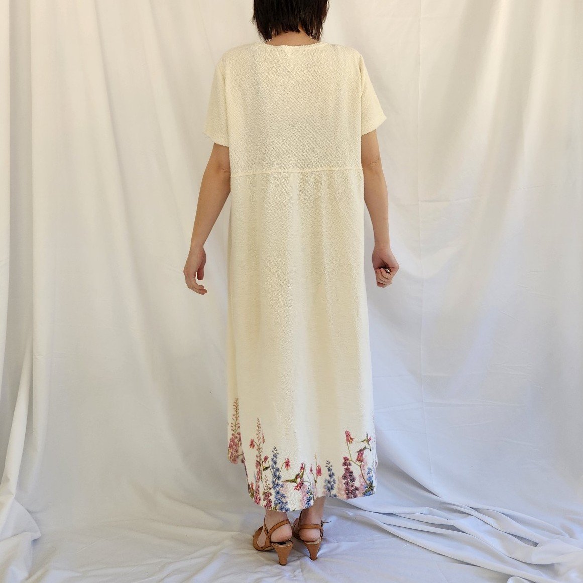 00s Cream Floral Dress, Cardigan, and Scarf Set