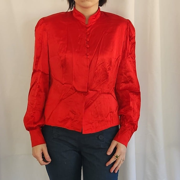80s Does 40s (or potentially 40s) Red Satin Blouse