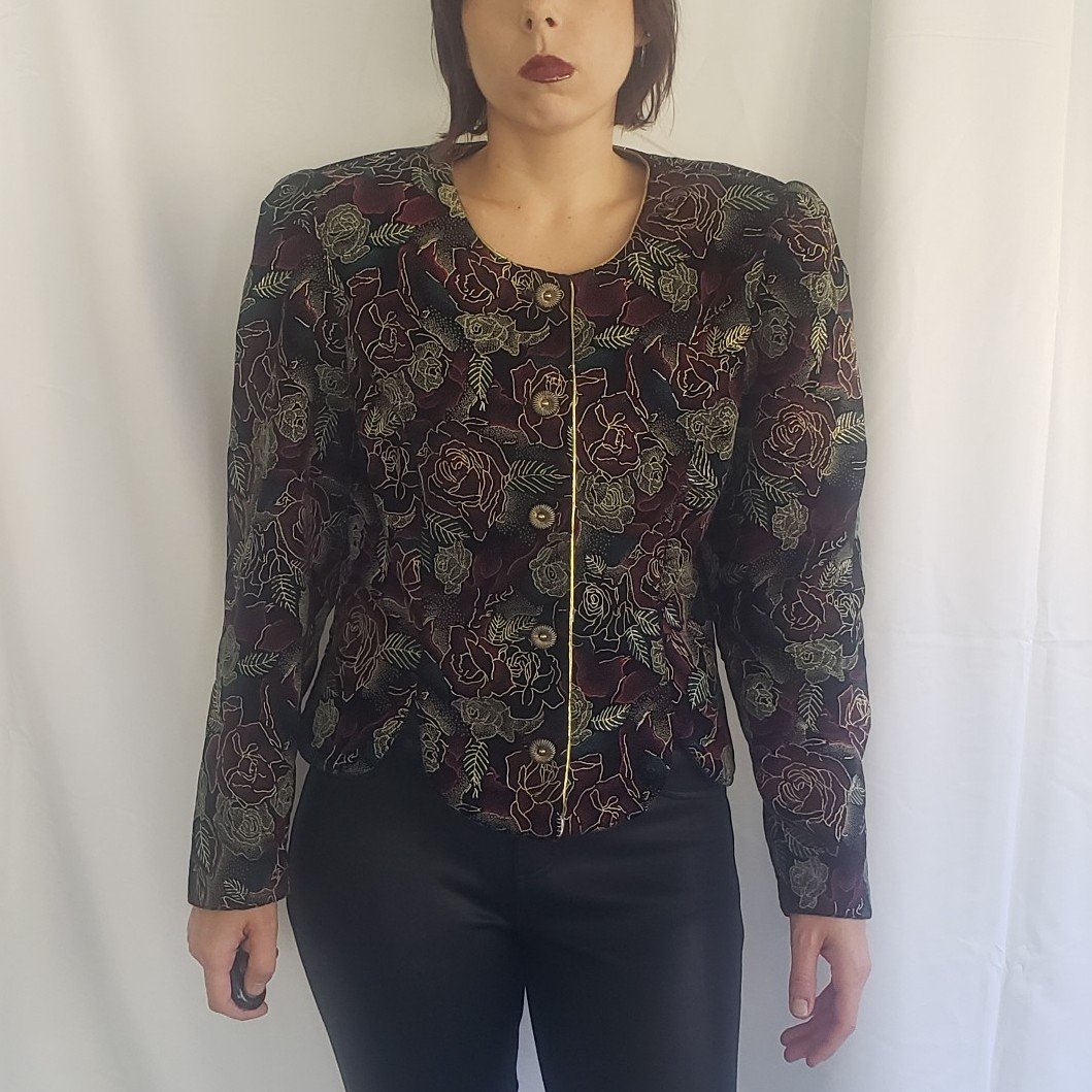 90s Metallic Rose Print Jacket