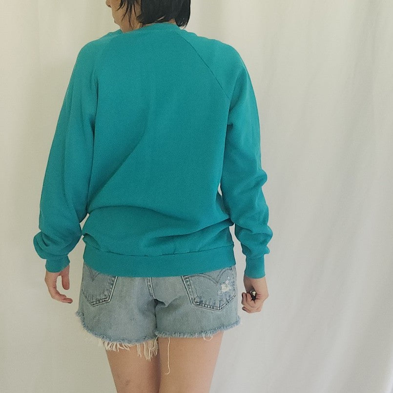 90s Teal Grandmacore Butterfly Upcycled Sweatshirt