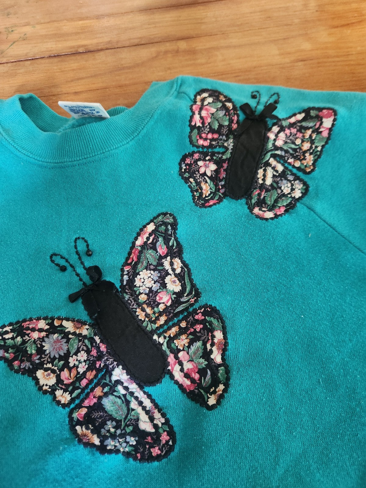90s Teal Grandmacore Butterfly Upcycled Sweatshirt