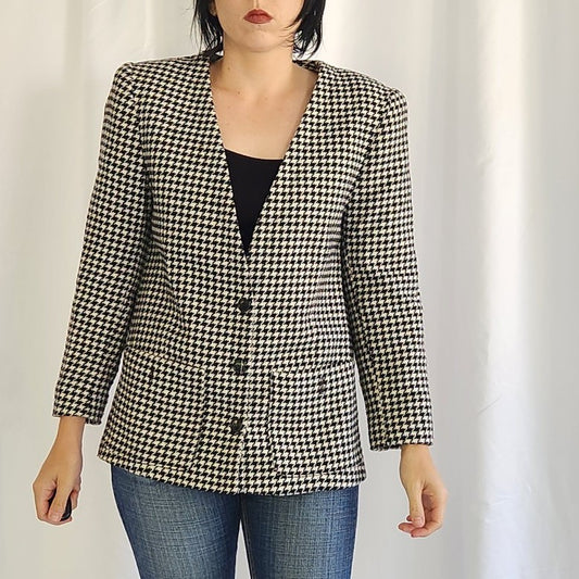90s Black and White Houndstooth Blazer