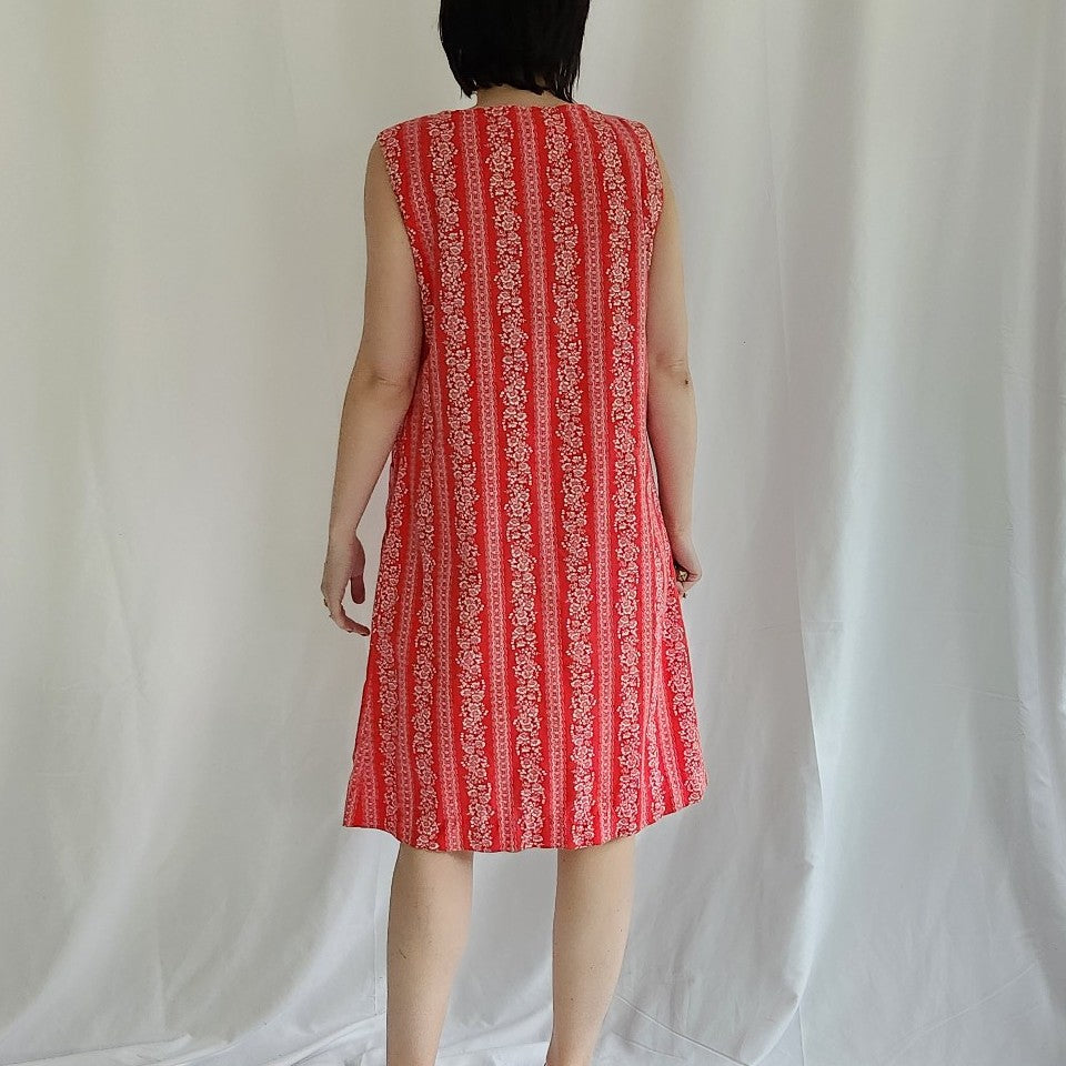 70s Red and White Floral House Dress