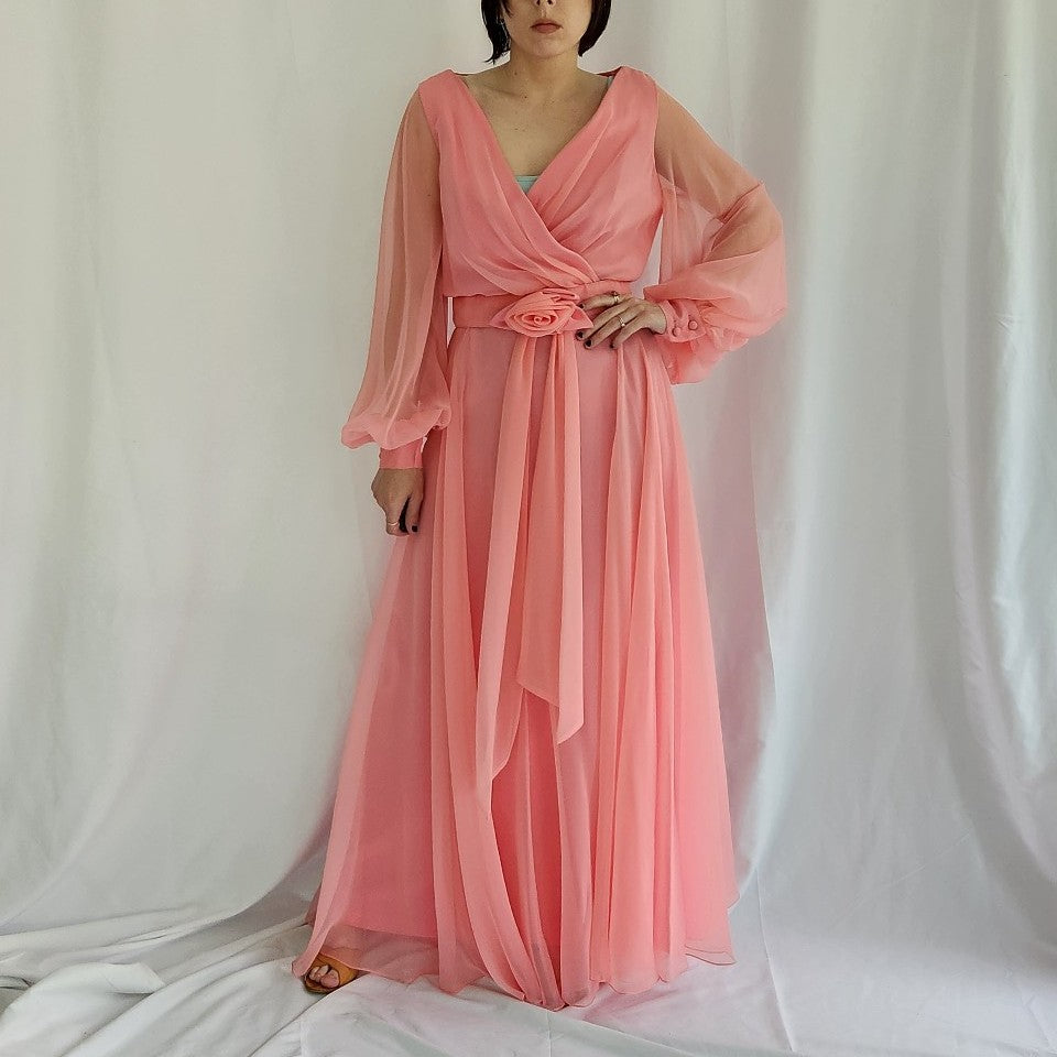 70s Pink Floaty Long Sleeve Dress
