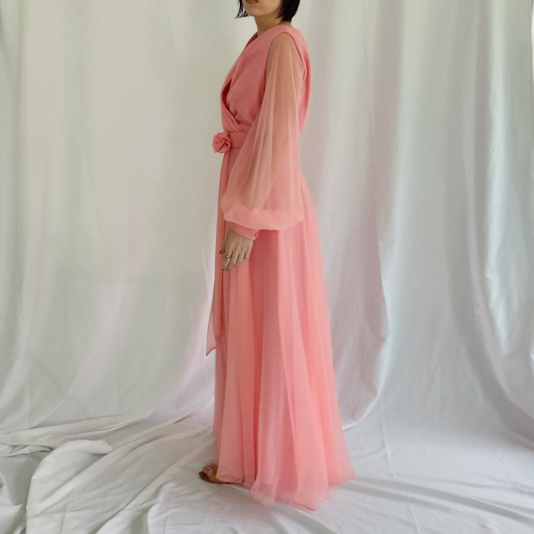 70s Pink Floaty Long Sleeve Dress