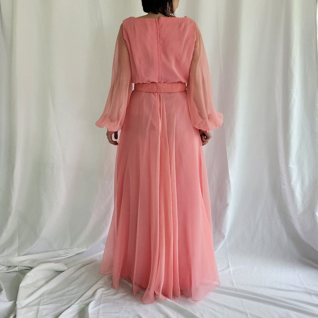 70s Pink Floaty Long Sleeve Dress