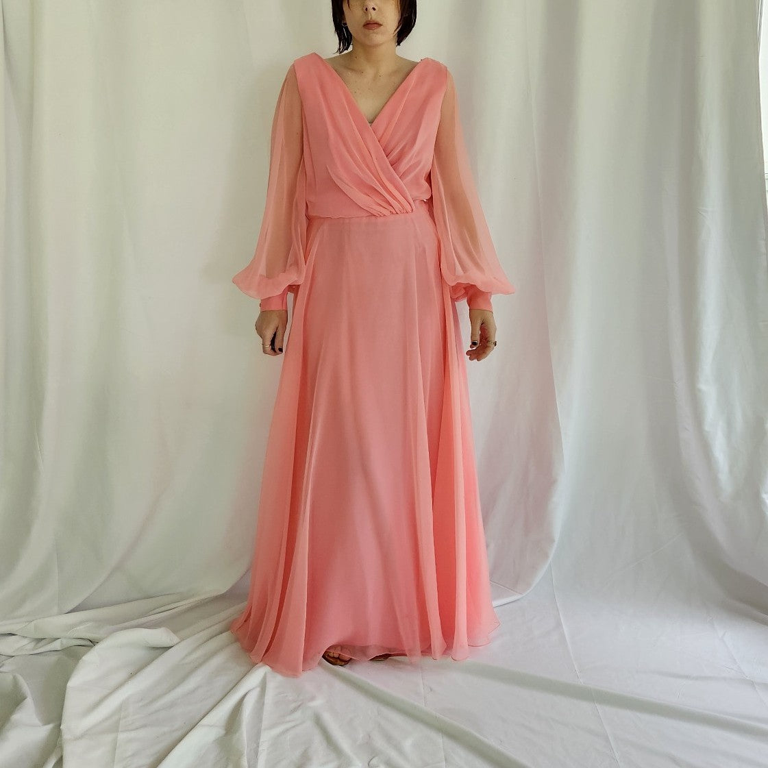 70s Pink Floaty Long Sleeve Dress