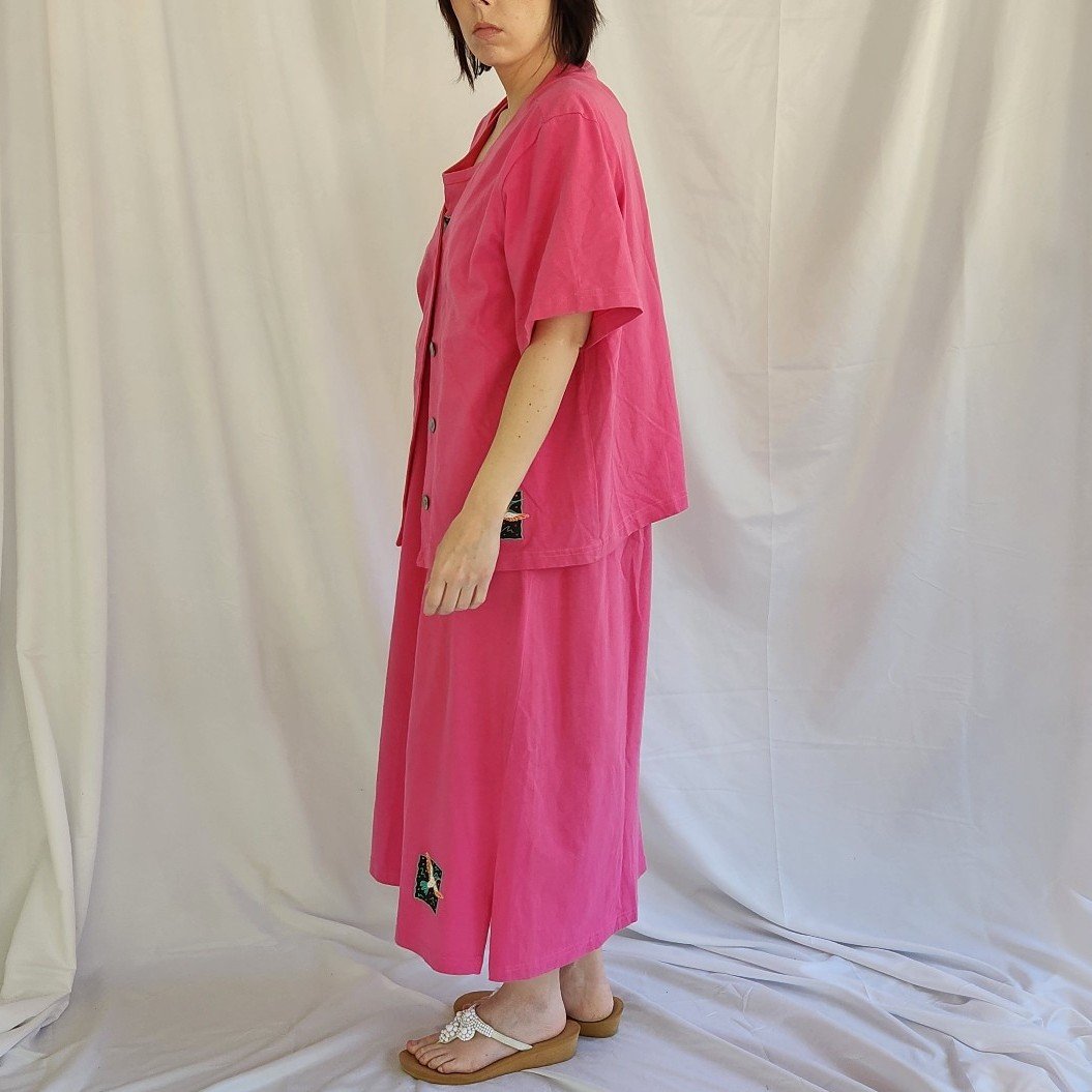 Y2K Pink Cotton Hummingbird Theme Maxi Dress and Shirt